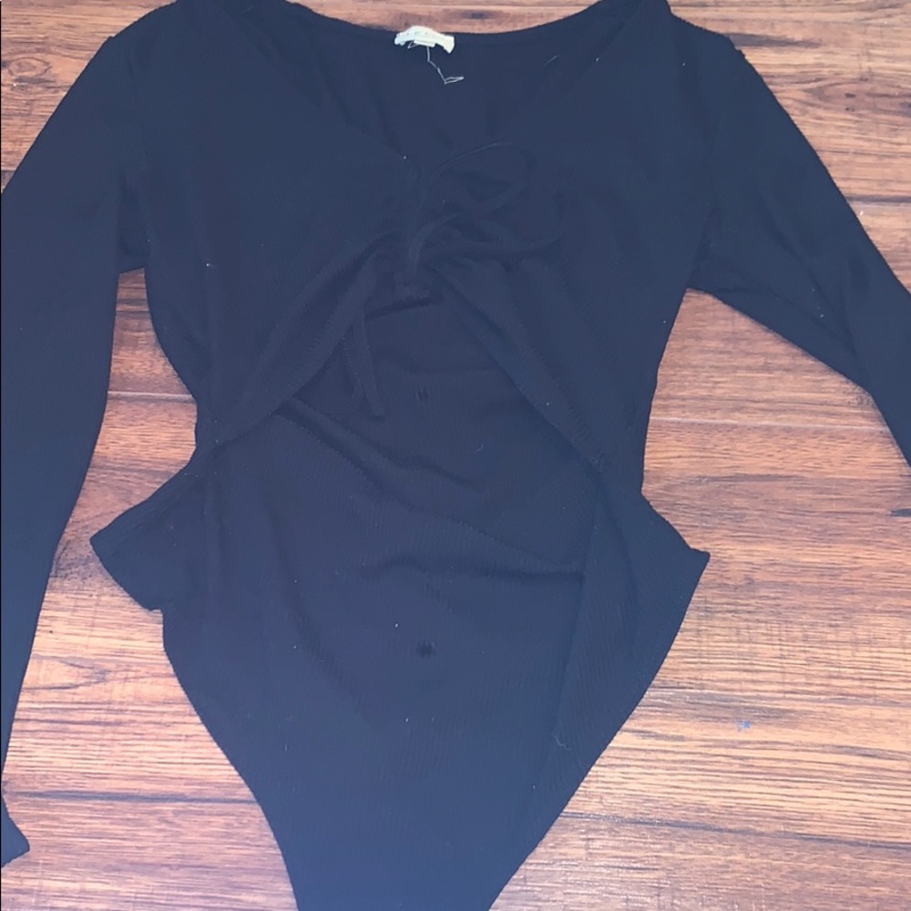 Black tie up cut out bodysuit